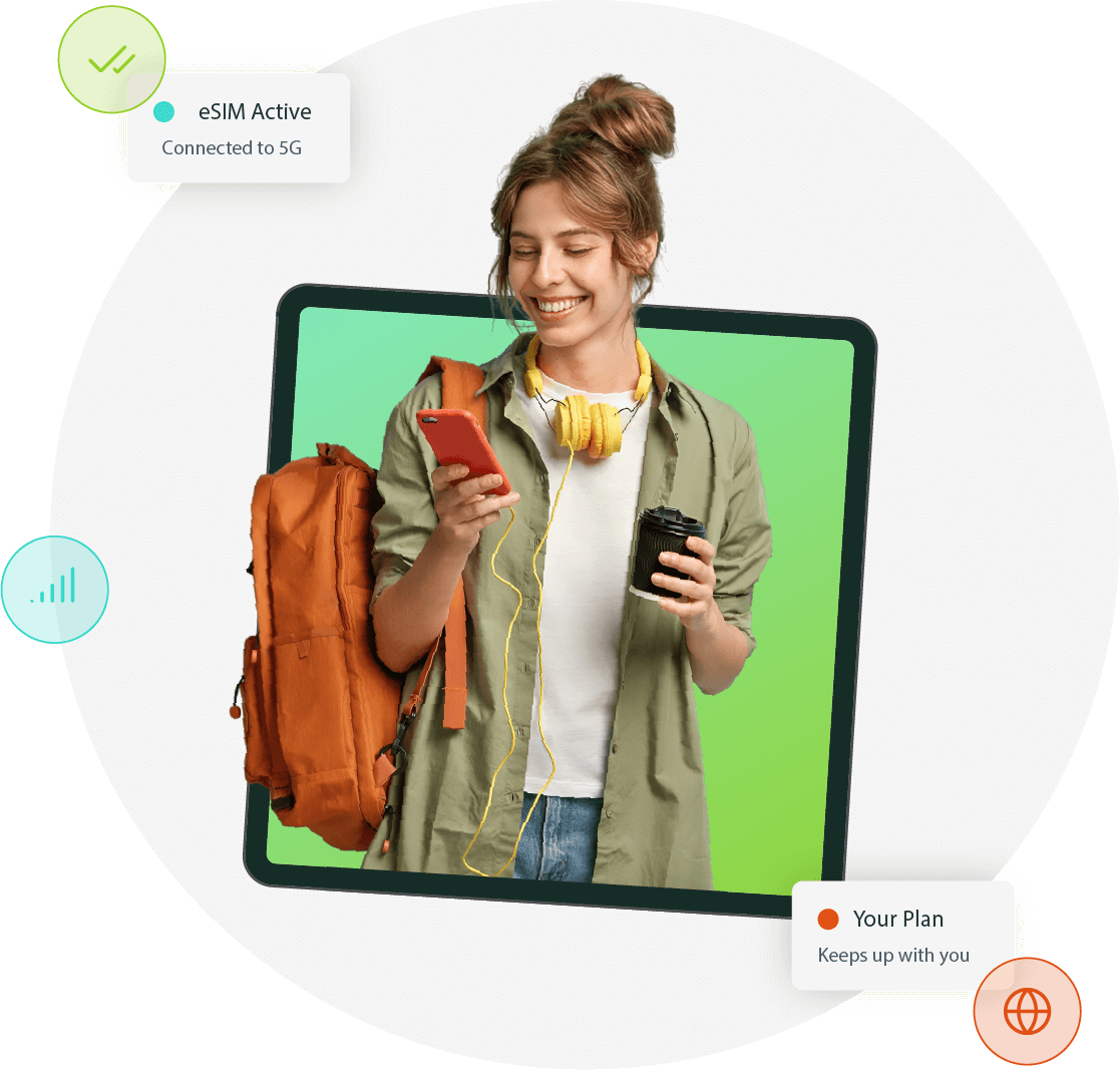 Woman on phone with features